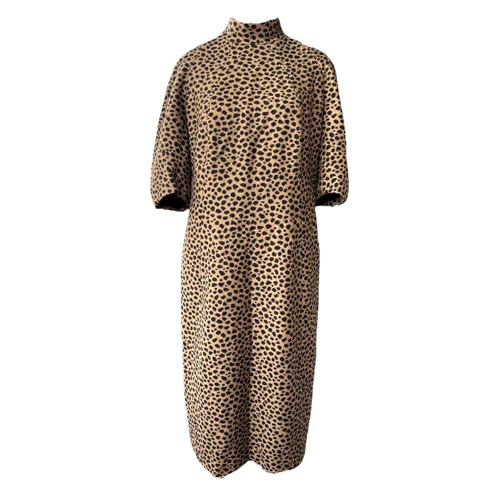 Akris Wool Sheath Midi Dress Women's Size 12 Leopard Print Silk Lined Luxurious